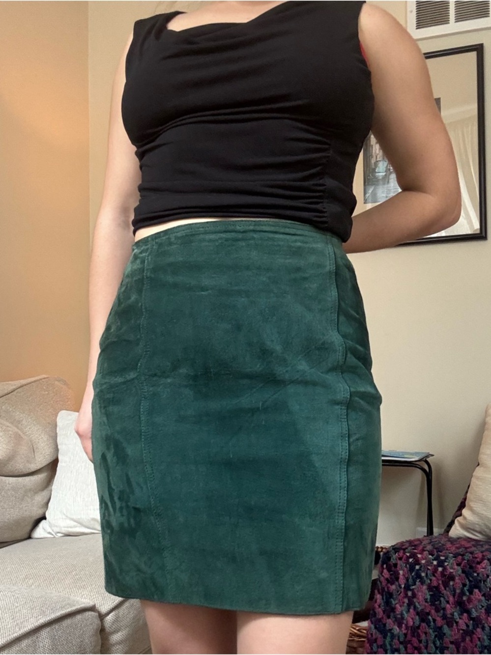 Brandon Thomas Green Suede Leather Mini Skirt